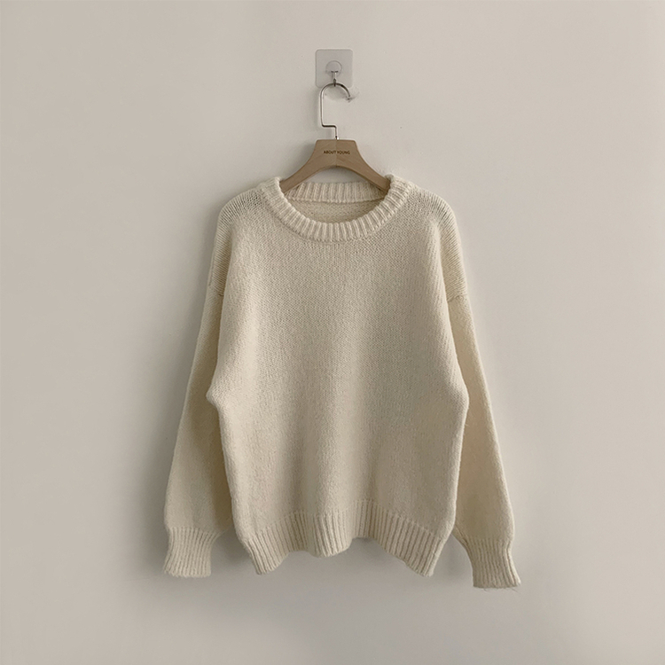 봉봉 라운드 오버핏 겨울 긴팔 니트 루즈핏 울 긴팔티 아방핏 허리잘록 상의