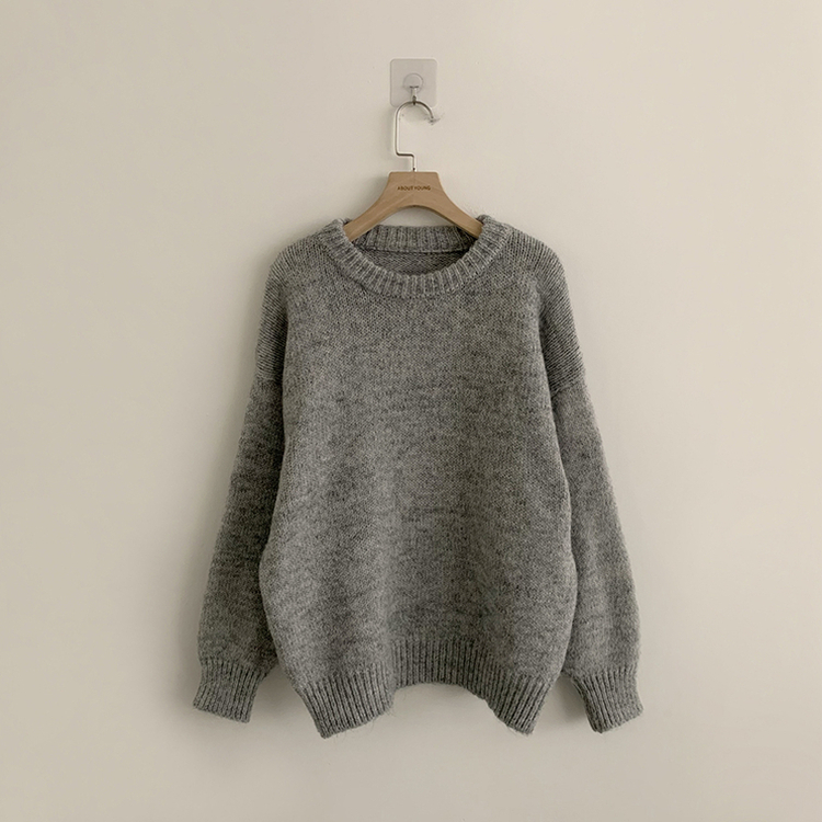 봉봉 라운드 오버핏 겨울 긴팔 니트 루즈핏 울 긴팔티 아방핏 허리잘록 상의