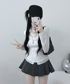 루벤셔츠레이어드셔링드레이프슬림긴팔티 아이보리