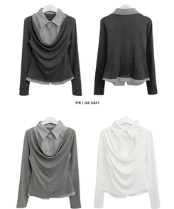 루벤셔츠레이어드셔링드레이프슬림긴팔티