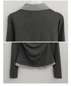 루벤셔츠레이어드셔링드레이프슬림긴팔티