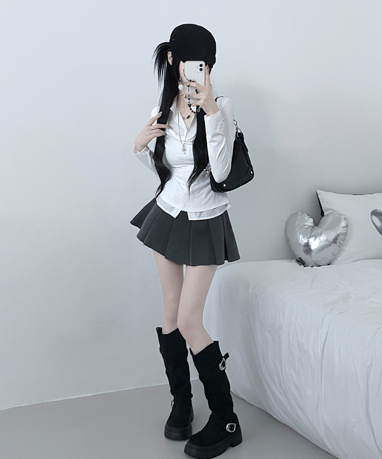 루벤셔츠레이어드셔링드레이프슬림긴팔티 아이보리