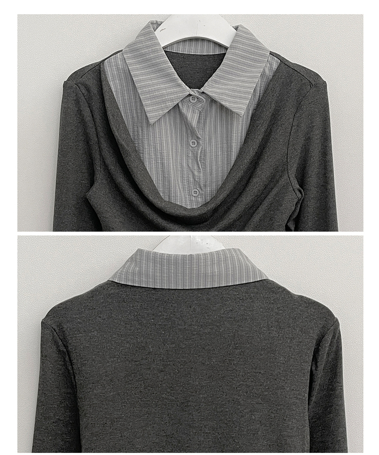 루벤셔츠레이어드셔링드레이프슬림긴팔티