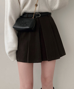 【ベルト付き】プリーツAラインミニスカート BROWN