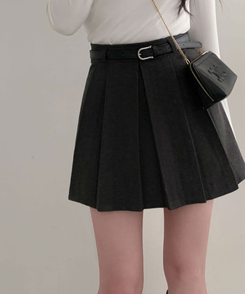 【ベルト付き】プリーツAラインミニスカート GREY