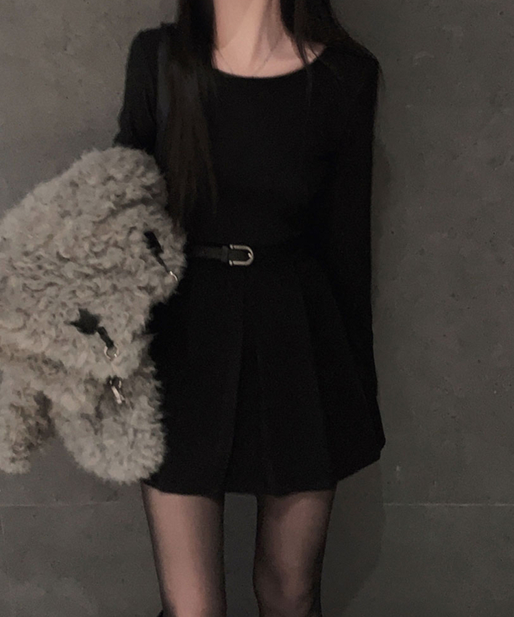 【ベルト付き】プリーツAラインミニスカート BLACK