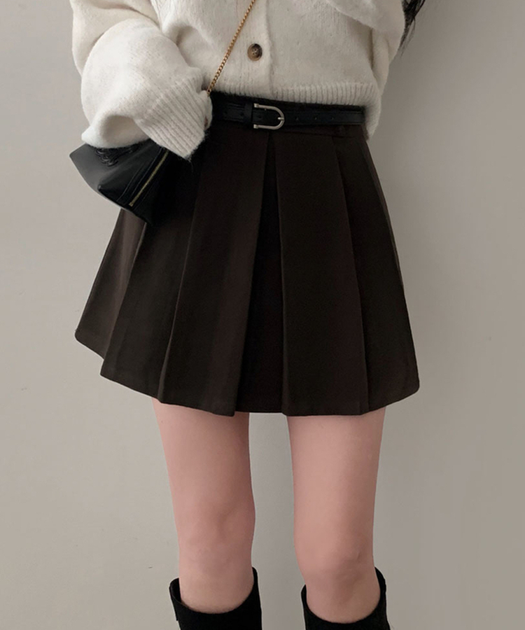 【ベルト付き】プリーツAラインミニスカート BROWN