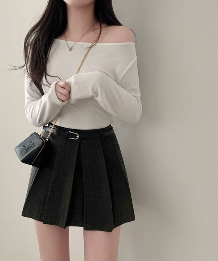 【ベルト付き】プリーツAラインミニスカート GREY