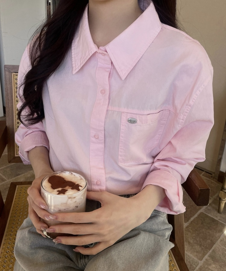 펜던트 포인트 셔츠 연핑크