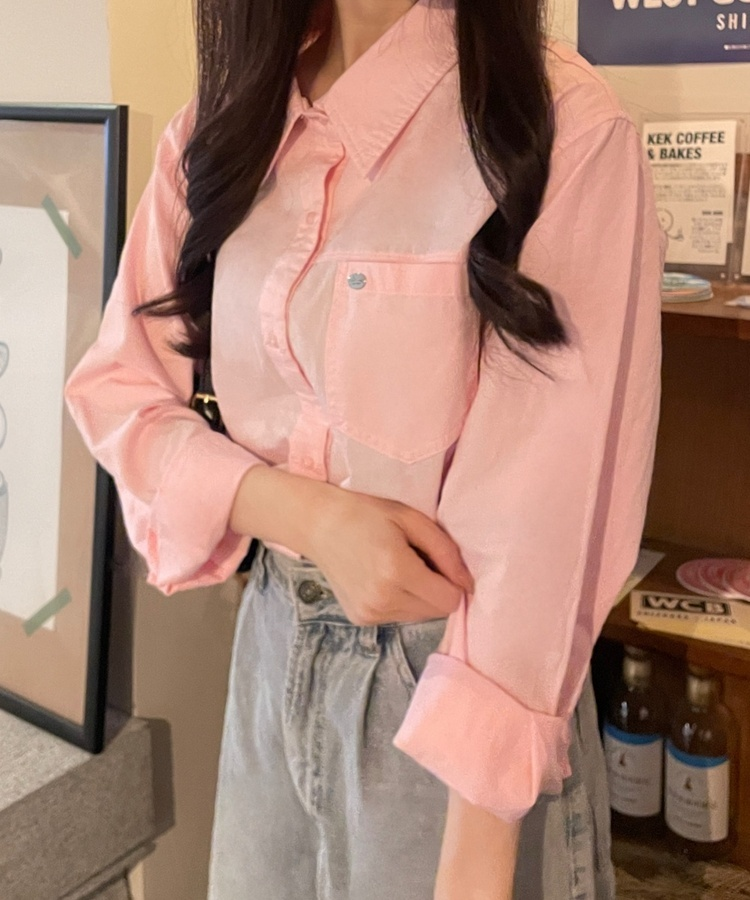 펜던트 포인트 셔츠 연핑크