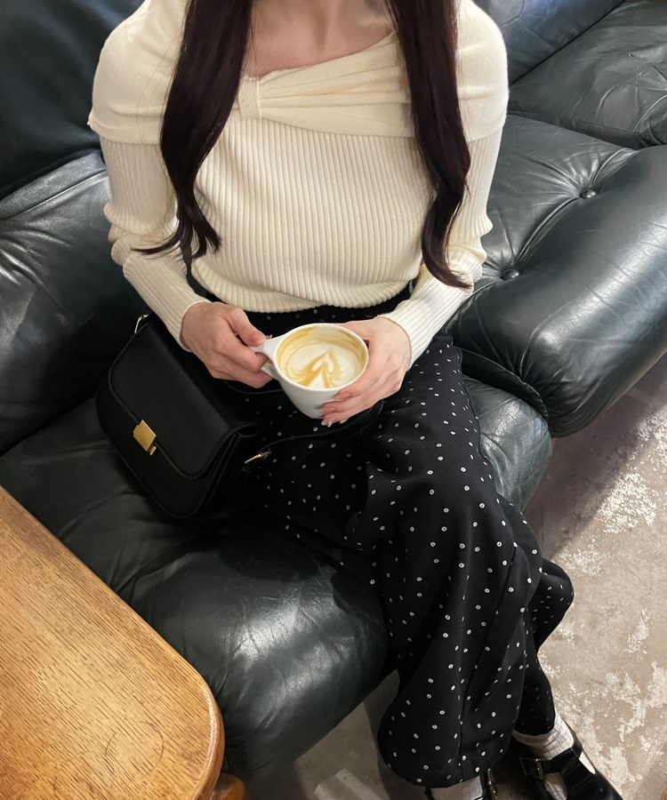 플라워 도트 와이드팬츠 블랙