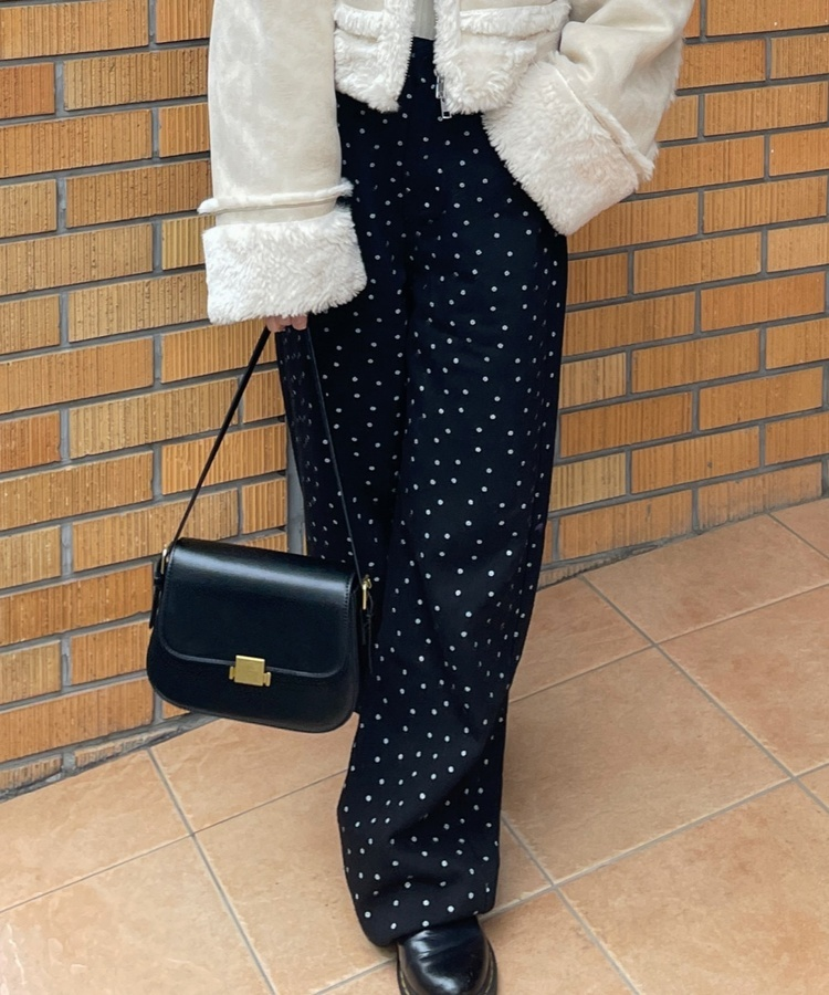 플라워 도트 와이드팬츠 블랙