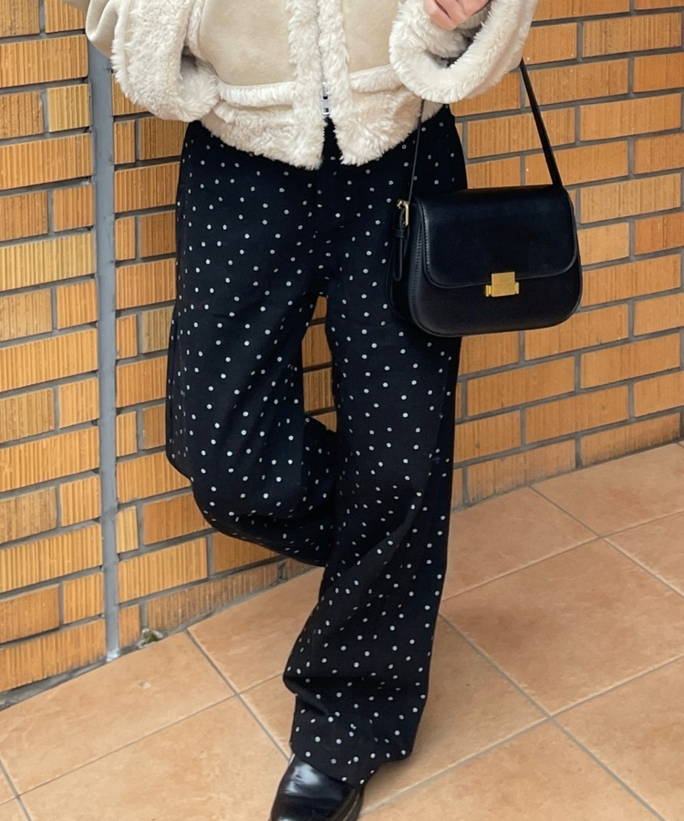 플라워 도트 와이드팬츠 블랙