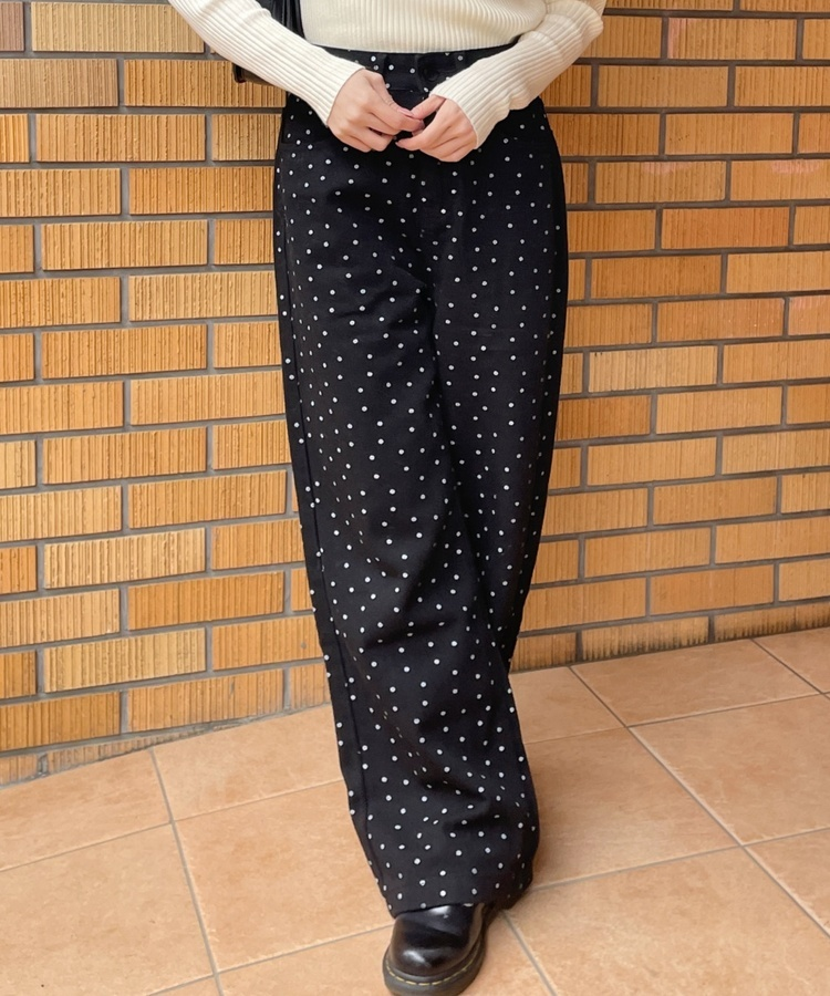 플라워 도트 와이드팬츠 블랙