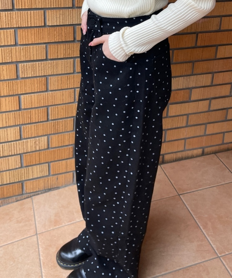 플라워 도트 와이드팬츠 블랙