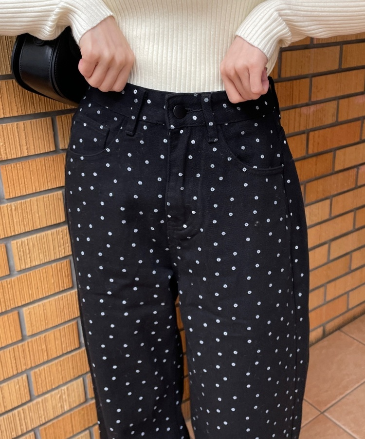 플라워 도트 와이드팬츠 블랙