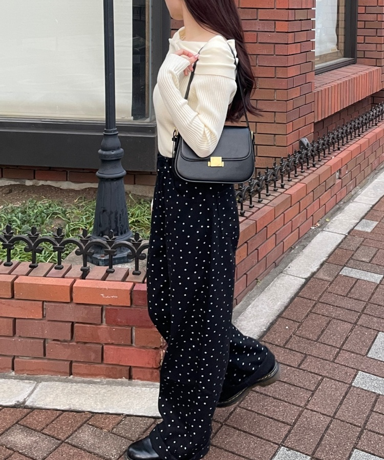 플라워 도트 와이드팬츠 블랙