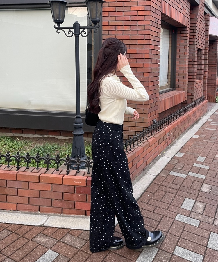 플라워 도트 와이드팬츠 블랙