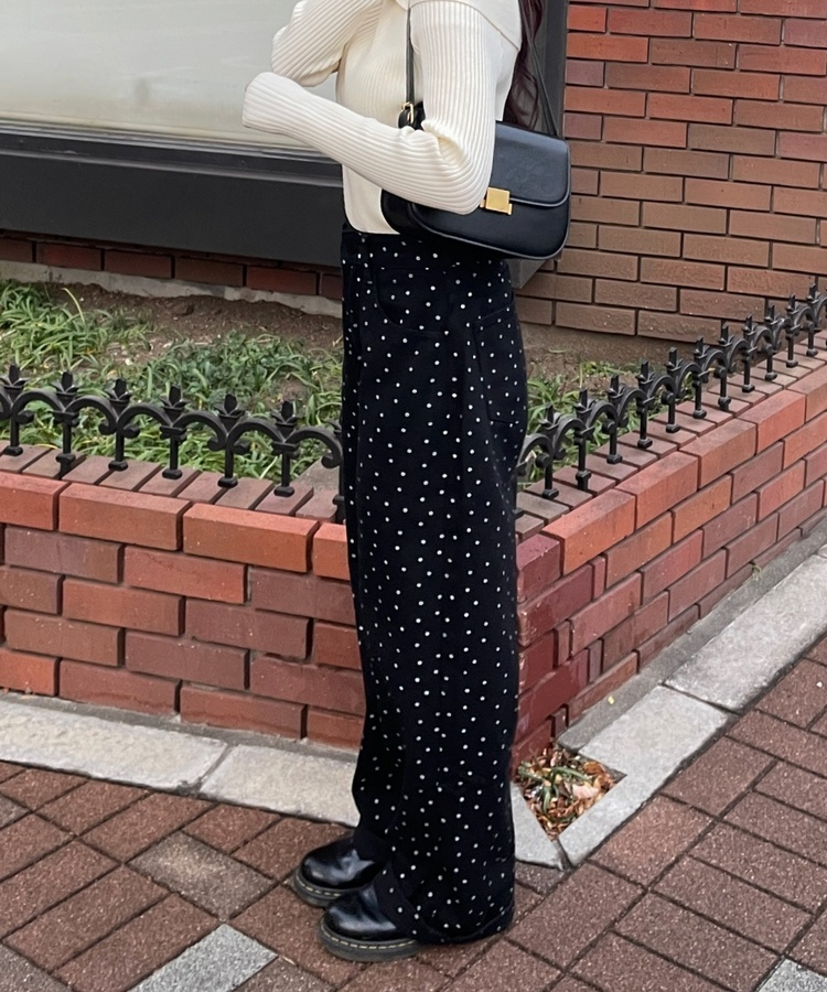 플라워 도트 와이드팬츠 블랙