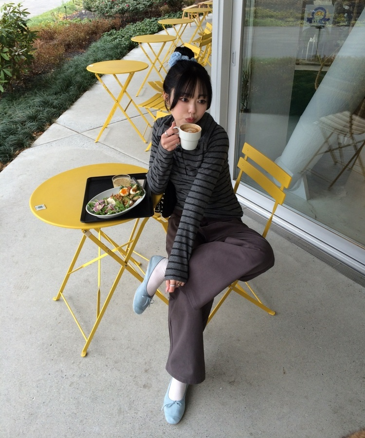 リボン付きスウェードバレエシューズ SKY BLUE