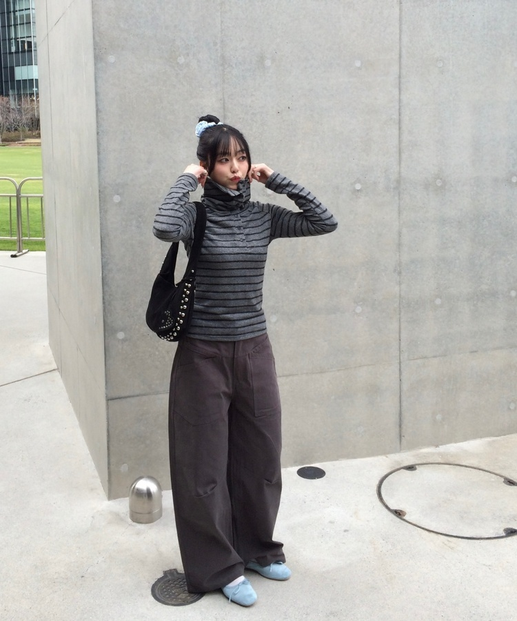 リボン付きスウェードバレエシューズ SKY BLUE