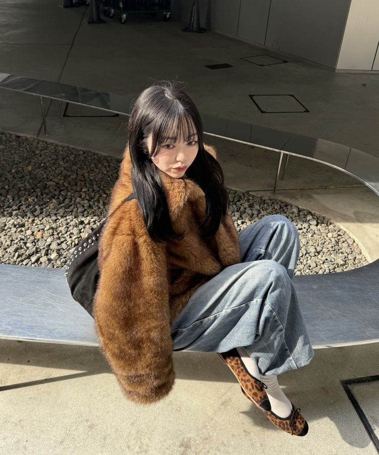 リボン付きスウェードバレエシューズ LEOPARD