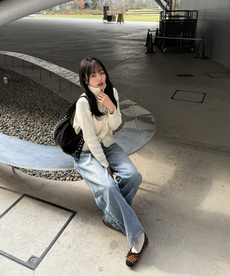 リボン付きスウェードバレエシューズ LEOPARD