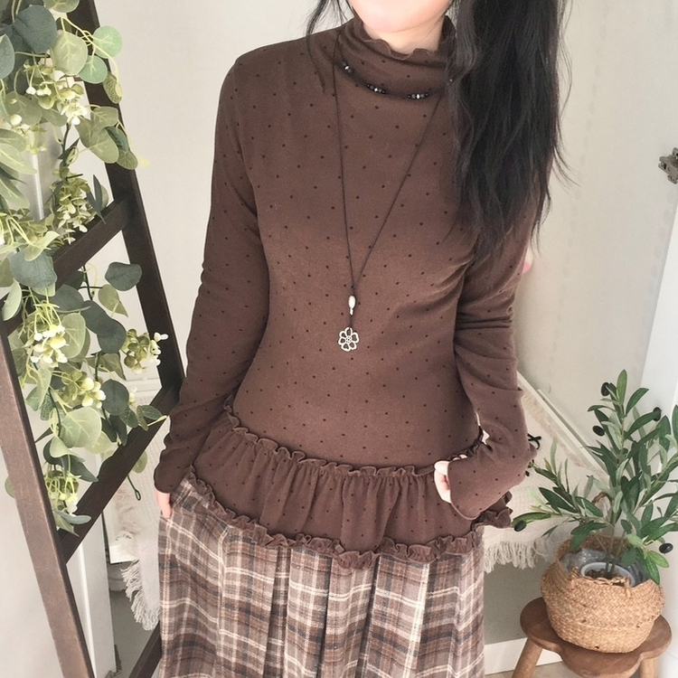 완전 부드러운 도트 낙낙핏 부들부들 레이어드 캉캉 프릴 폴라 긴팔 티셔츠