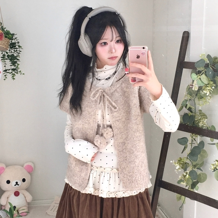 완전 부드러운 도트 낙낙핏 부들부들 레이어드 캉캉 프릴 폴라 긴팔 티셔츠