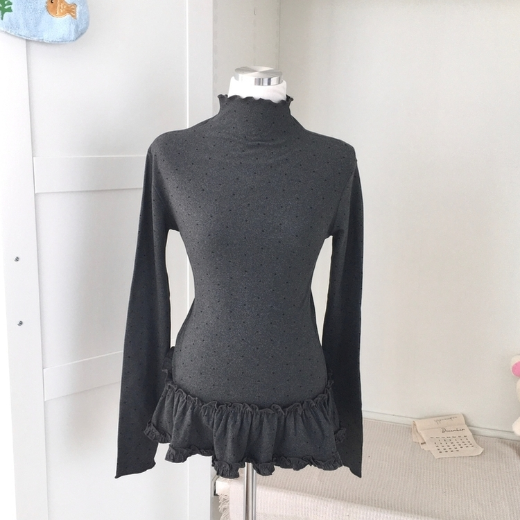 완전 부드러운 도트 낙낙핏 부들부들 레이어드 캉캉 프릴 폴라 긴팔 티셔츠