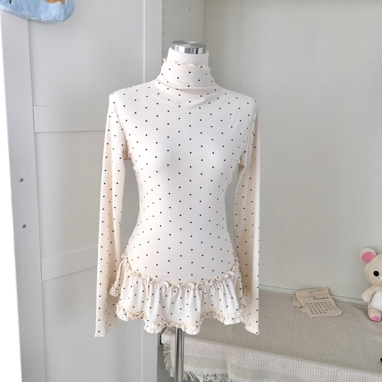 완전 부드러운 도트 낙낙핏 부들부들 레이어드 캉캉 프릴 폴라 긴팔 티셔츠