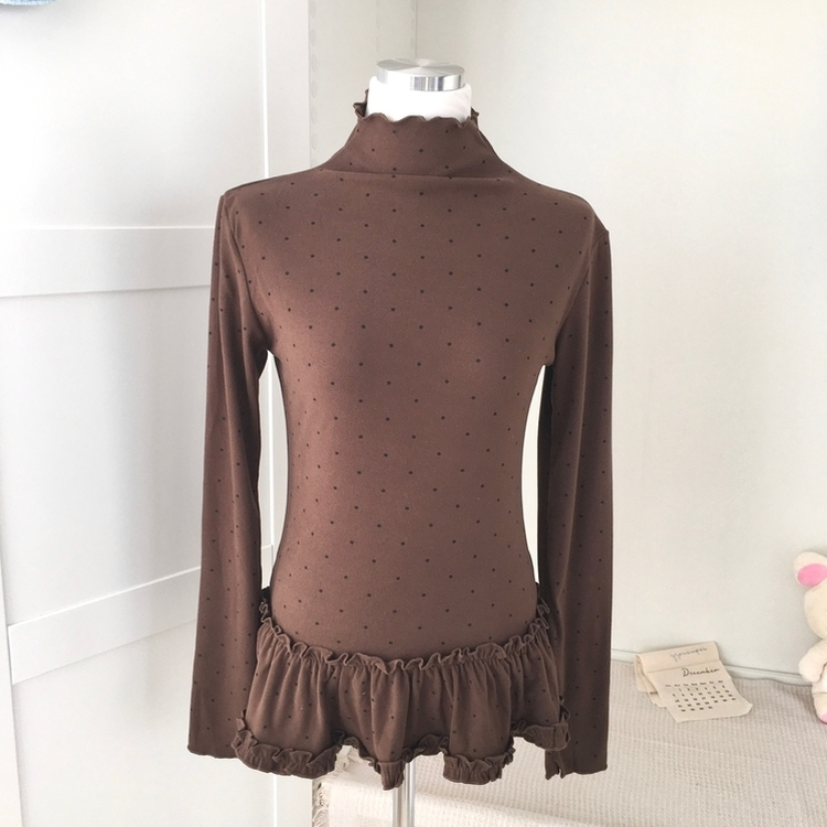 완전 부드러운 도트 낙낙핏 부들부들 레이어드 캉캉 프릴 폴라 긴팔 티셔츠