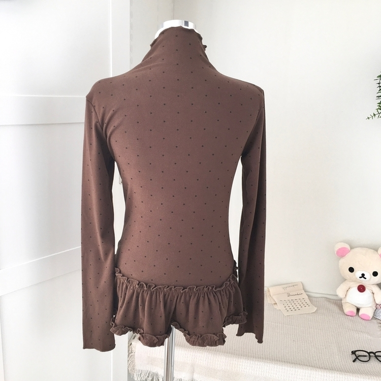 완전 부드러운 도트 낙낙핏 부들부들 레이어드 캉캉 프릴 폴라 긴팔 티셔츠