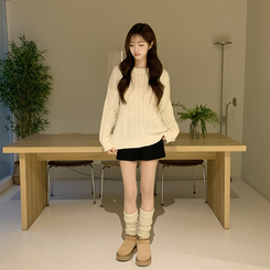 배배 꽈배기 라운드 루즈핏 겨울 긴팔 니트 오버핏 벌룬핏 긴팔티 데일리 상의 아이보리