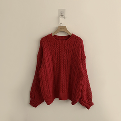 배배 꽈배기 라운드 루즈핏 겨울 긴팔 니트 오버핏 벌룬핏 긴팔티 데일리 상의