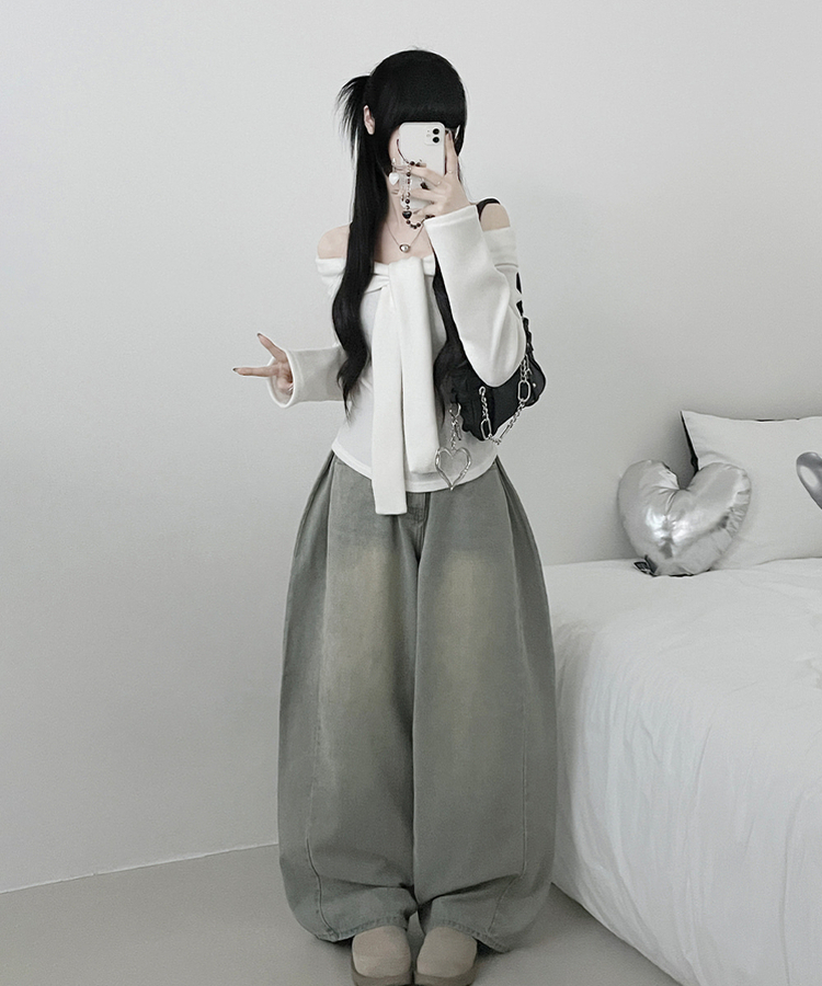 디엘꼬임리본오프숄더기모긴팔티셔츠 아이보리