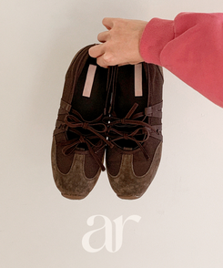 （Pinterestムード♥）リボンストラップ メッシュスニーカー BROWN