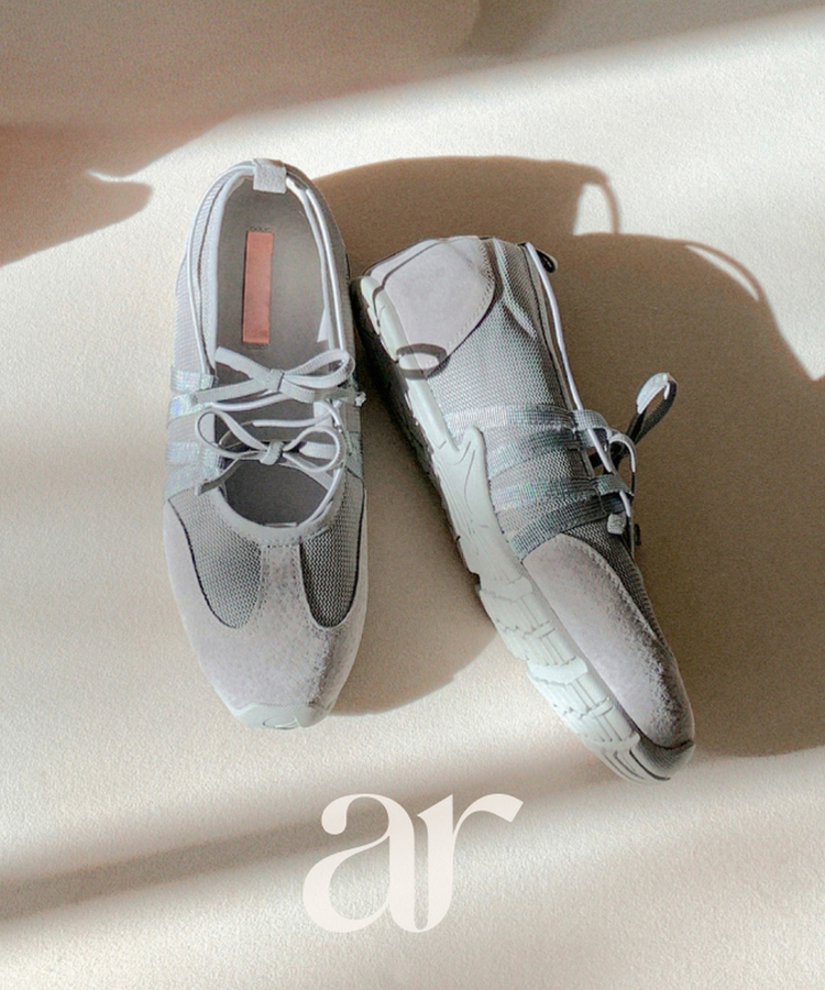 （Pinterestムード♥）リボンストラップ メッシュスニーカー GRAY