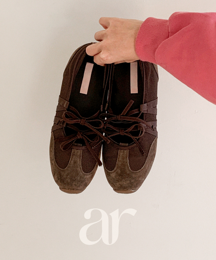 （Pinterestムード♥）リボンストラップ メッシュスニーカー BROWN