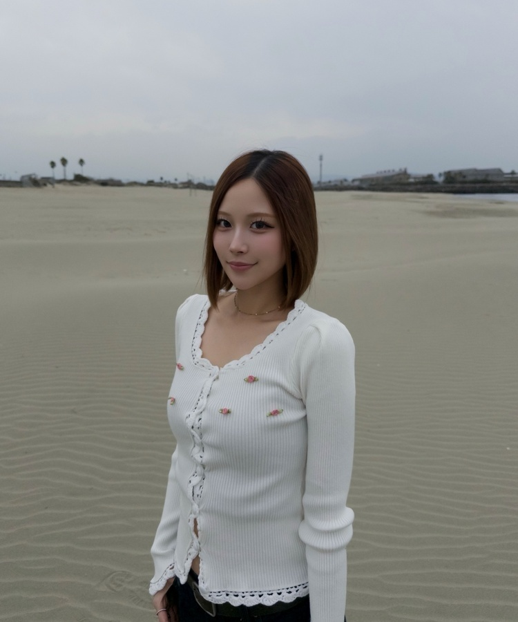 ピンクローズニットカーディガン WHITE