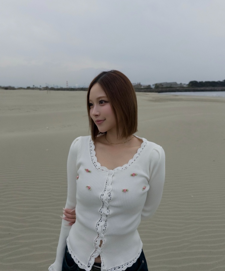 ピンクローズニットカーディガン WHITE