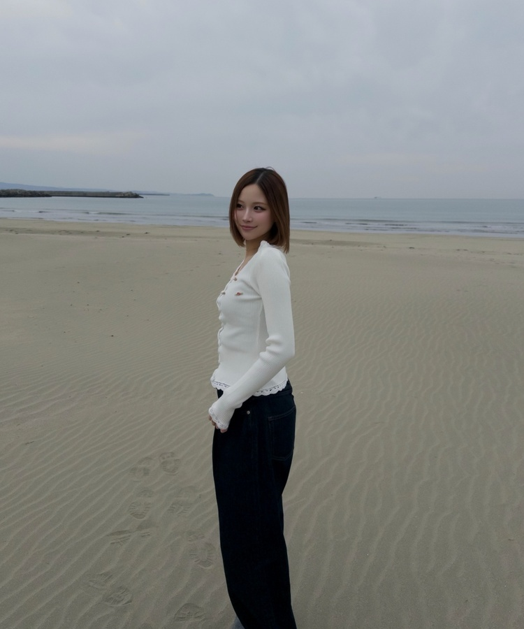 ピンクローズニットカーディガン WHITE