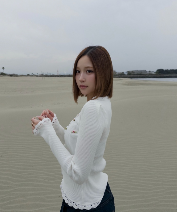 ピンクローズニットカーディガン WHITE