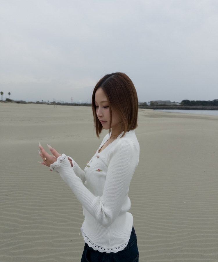 ピンクローズニットカーディガン WHITE