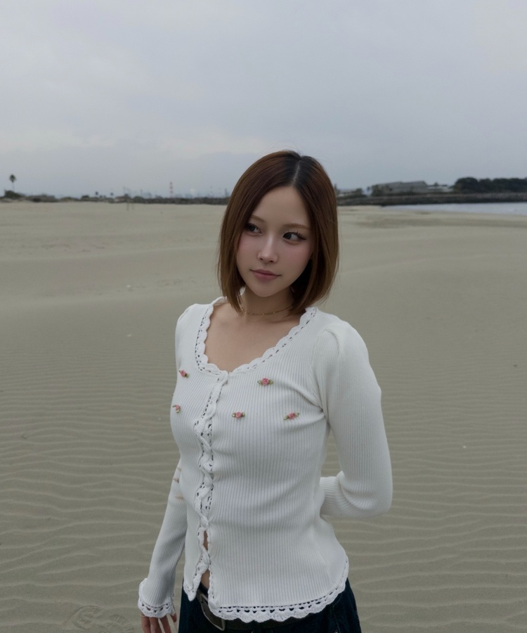 ピンクローズニットカーディガン WHITE