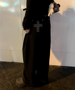 モチーフポケットクロスワイドパンツ BLACK