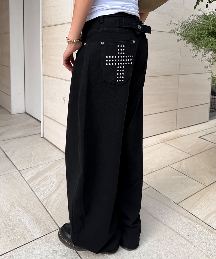 モチーフポケットクロスワイドパンツ BLACK