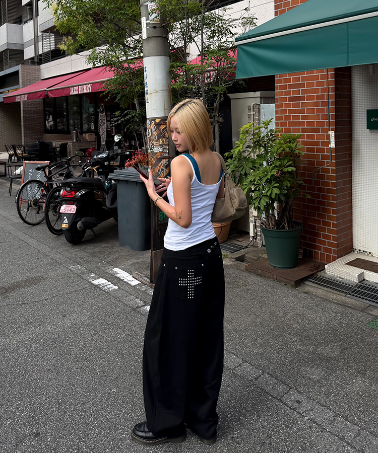 モチーフポケットクロスワイドパンツ BLACK