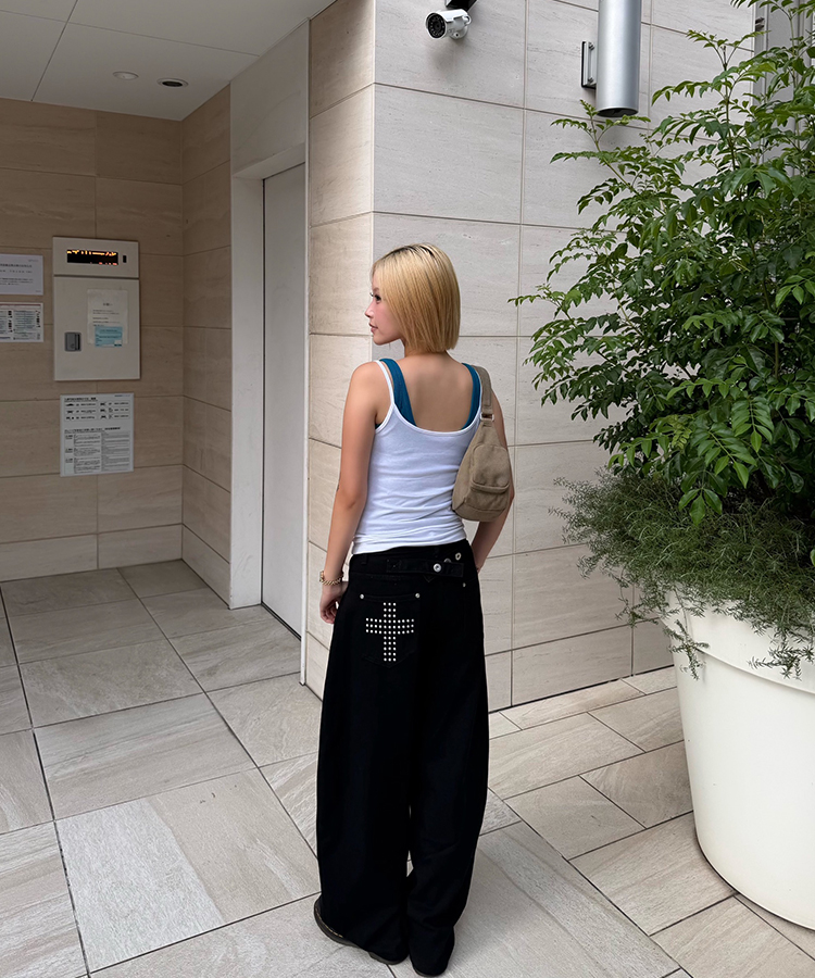 モチーフポケットクロスワイドパンツ BLACK