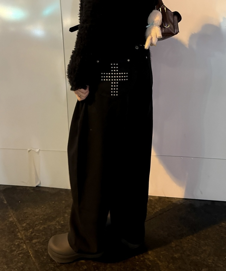 モチーフポケットクロスワイドパンツ BLACK
